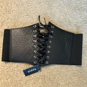 Black tie up front & snap in the back corset